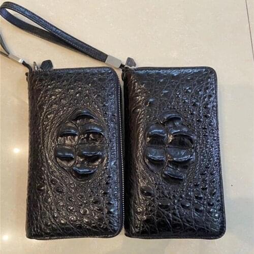Authentic Exotic Crocodile Skin Businessmen Wristlets Purse Card Holders Genuine Alligator Leather Male Large Phone Clutch Bag