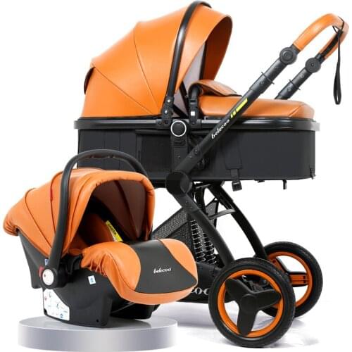 Belecoo baby stroller 3 in 1 High landscape stollers Eco Leather Shock Absorber four wheel trolley