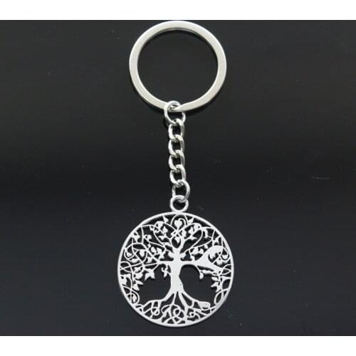 Hot Fashion Peace World Tree 40x35mm Pendant 30mm Key Ring Metal Chain Silver Color Men Car Gift Souvenirs Keychain Dropshipping