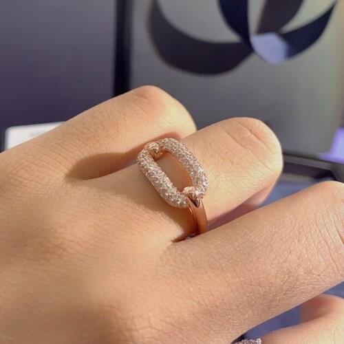 Brand 1:1High Quality Fahsion Copper Ring Rose Gold Color Lucky Square Ring Micro Zircon Women Brand Jewelry