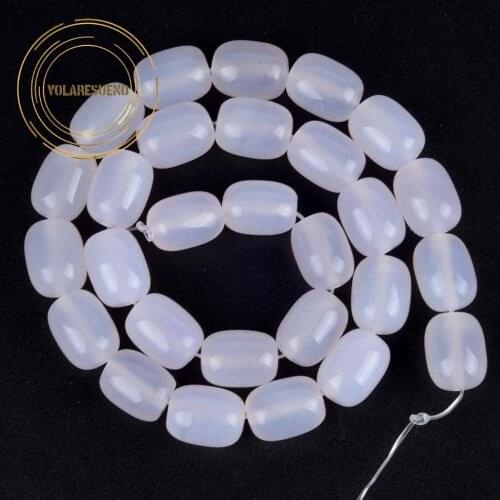 Natural Barrel White Agates Stone Beads For Jewelry Making Needleword Spacer Loose Mineral Beads Diy Bracelet Charms 11*14mm 15