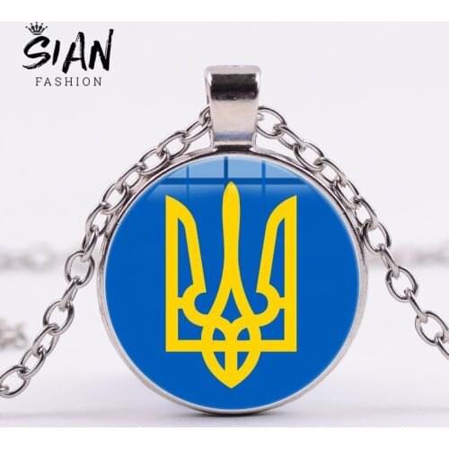 SIAN Classic Tryzub Ukraine Symbol Necklace Handmade Art Photo Glass Cabochon Metal Necklaces Pendans Ukraine Jewelry Souvenirs