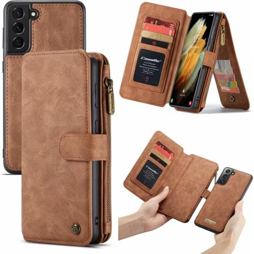 For Samsung S21 Plus Wallet Case 2 in 1 Detachable Zipper Magnetic Leather Cover Folio Case for Galaxy A52 A72 S21 Ultra S20