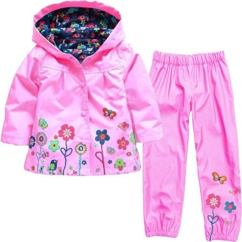 Childrens Clothing Cute Flowers Windproof and Rainproof Hooded Jacket Fall Clothes for Toddler Teenage Girls Outerwear 2-6 Y