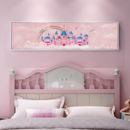 EECAMAIL DIY Full Diamond Painting Handicraft No Frame Cartoon Castle Cute Pink Childrens Room Bedroom Bedside Hanging Painting