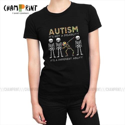 Autism Its A Different Ability Dabbing Skeleton Womens T-shirts Autismo Autistic Awareness Harajuku Tshirt Female Graphic