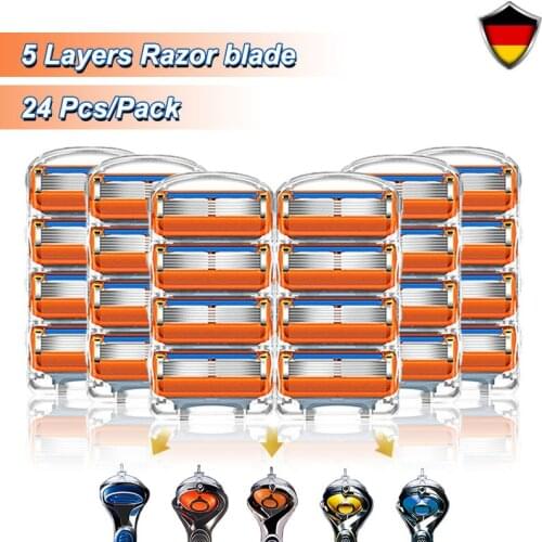 Shaving Safety Razor Blades 5 Layers Replaceable Heads Fit Gillette Fusion5 Proglide Proshield Straight Shaving 24 Refill Blades