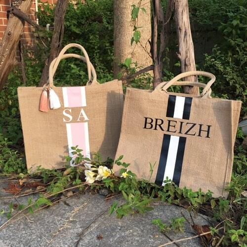 Small Large Personalised intial Jute/Beach bag school bags Custom glitter monogrammed beach tote bag makeup pouches toiletry kit