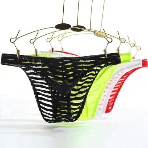 Men Sexy Tease Exotic Briefs Low Waist Sexy Mesh Transparent Brief Ice Silk See-through Seamless Underwear