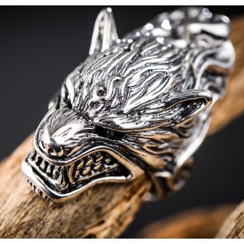 Domineering Mens Ring Silver Plated Wolf Head Biker Ring for Men Women Motorcycle Party Cool Finger Ring Punk Jewelry Gifts