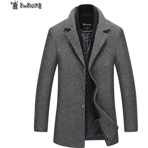 Men Winter Wool Coat Mens New Solid Color Multi-Pocket Warm Thick Wool Blends Woolen Pea Coat Male Trench Coat Overcoat