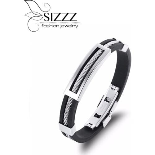 SIZZZ 19.5cm Long 10mm Wide Europe and the United States jewelry wholesale retro simple personality silicone bracelet for men