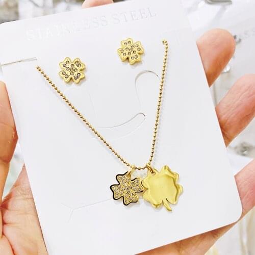 Stainless Steel Set Necklace Earrings For Women Man Lovers Clover Gold And Silver Color Pendant Necklace Engagement Jewelry