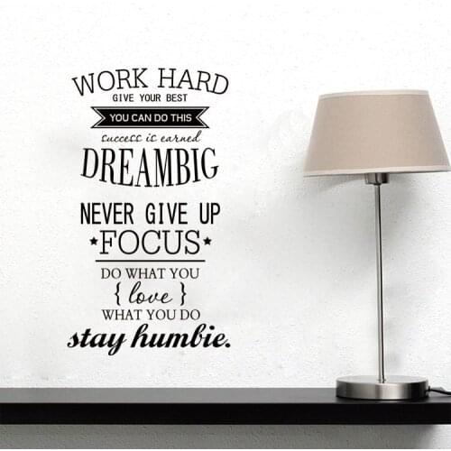 WORK HARD DREAMBIG NEVER GIVE UP FOCUS Wall Sticker Remove Waterproof Stickers Living Room Bedroom Creative Decorative Mural