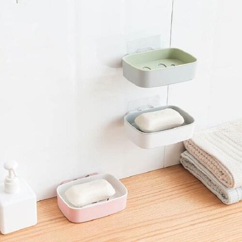 Soap Dishes Drain Wall Mounted Soap Sponge Holder Storage Rack Bathroom Organizer Soap Draining Holder Kitchen Hanging Soap Box