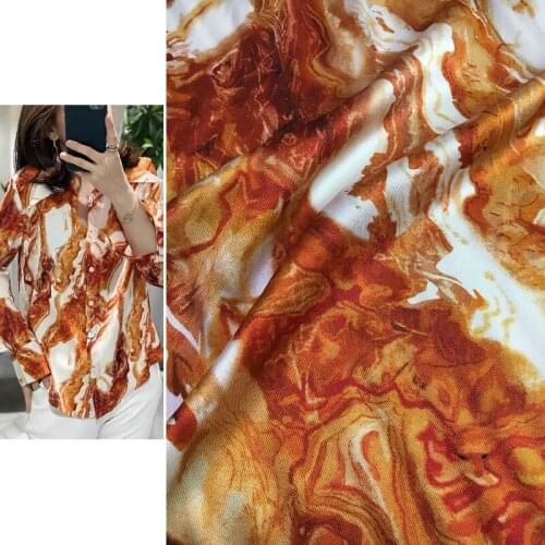 Marble pattern printing style orange and white contrasting color silk digital printing natural mulberry silk high fashion sewing
