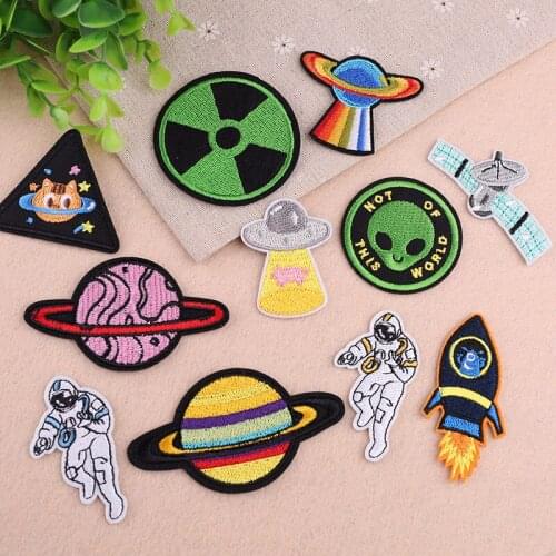 UFO Space Astronaut Rocket Alien Head Planet Iron On Embroidered Clothes Patches For Clothing Stickers Garment