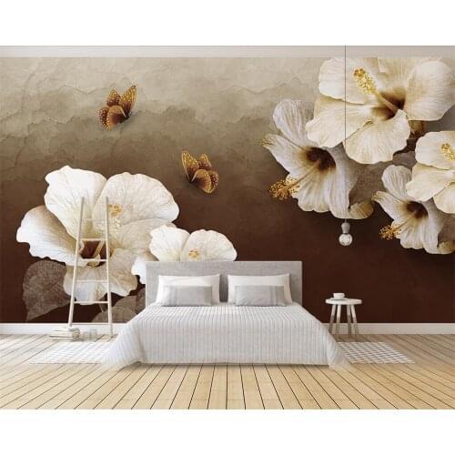Beibehang Custom wallpaper European retro flowers butterfly TV background wall living room bedroom background walls 3d wallpaper