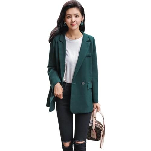 Solid British Style Women Loose Suit Dark green Jacket and Blazer Female Notched Collar Ladies Casual Blazers feminino Suit