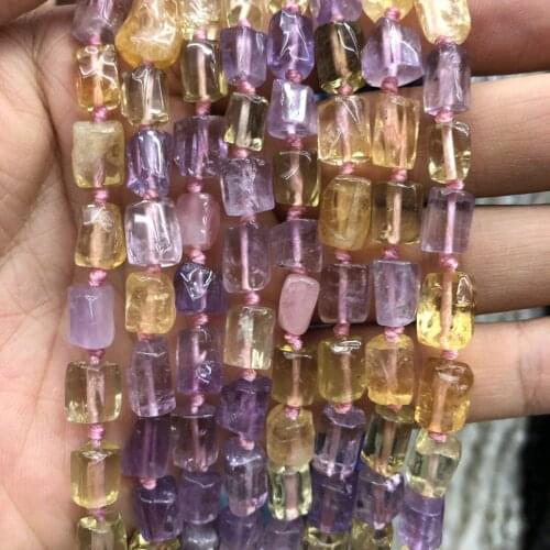Wholesale 3strings 15.5" Natural Citrin e Amethyste Loose beads,8x10mm Purple Crystal Stone Nugget Gem Jewelry Making Beads