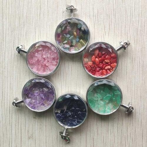 New jewelry assorted natural stone glass round shape pendulum pendants for necklace making wholesale 6pcs/lot free shipping