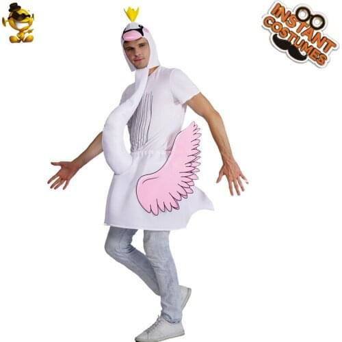 QLQ Unisex White Swan Costumes Womens & Mans Purim Party Dress Up Cosplay Funny Animal Jumpsuit Swan Costume For Adult