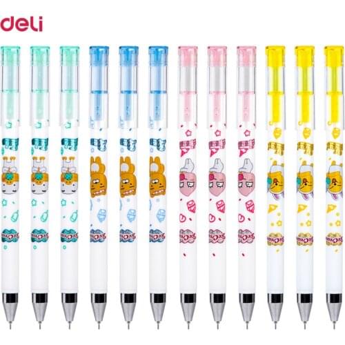 Deli Kawaii Pens 2 Pcs KAKAO Friends Gel Pen Cute Korean Stationery Kids Gift Black Ink 0.5mm Cartoon Signing Pen Cool Pens