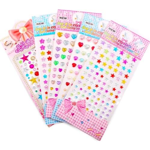 Self Adhesive Rhinestone Stickers The Shape Of Star Heart and Flower Acrylic Gem Mix Colors Embellishment For DIY Set Of 5