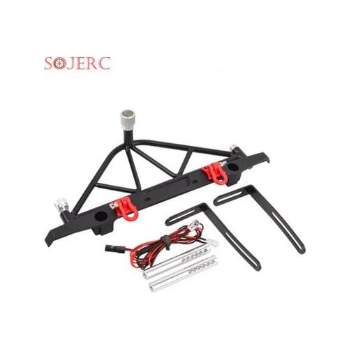 SOJERC 1/10 RC Crawler Metal Rear Bumper with Spare Tire Carrier and LED Tail Lights for Axial SCX10 ll anti-collision frame