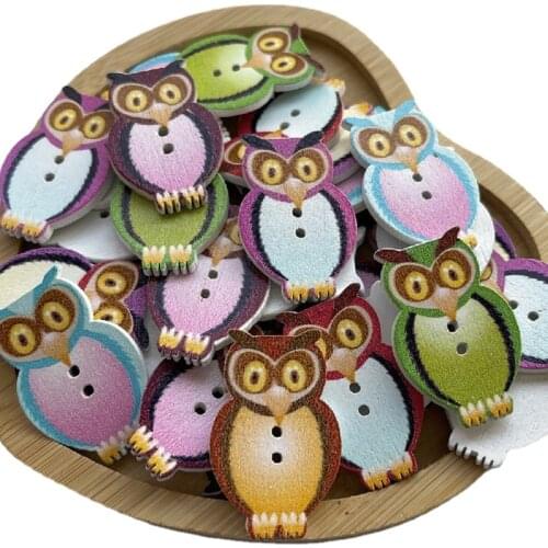 Suoja 30*20mm 50 PCS Mixed Colors Lovely Owl Shape Two Hole Wooden Buttons For Clothes DIY Sewing