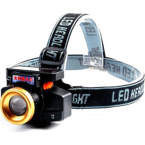 LED Headlamp, Solar Charging, Lightweight, Zoomable Headlight, 3 Modes for Camping, Hiking, Outdoors, Emergency Light