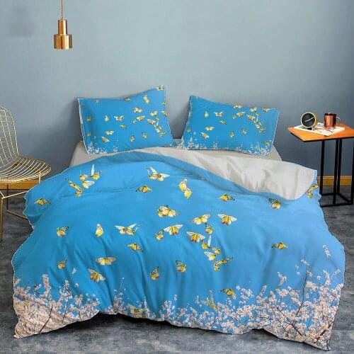 HomeTextiles Butterfly Printed Duvet Cover 220x240 Full Size Home Decro Comforter Bedding Set High Quality Flower Quilt Cover