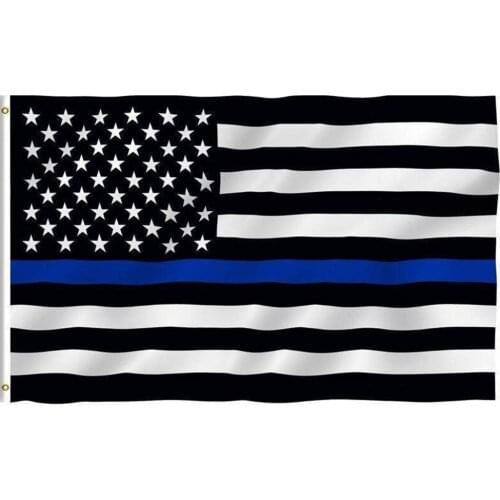 Thin Blue Line Stripes American Flags Banners Polyester 90*150CM US USA Flag Metal Grommets