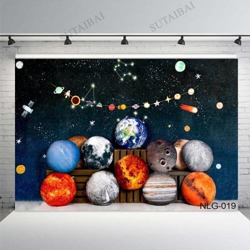 Photography Background Space Astronaut Rocket Planet Galaxy Baby Shower Cake Smash Birthday Decor Photo Studio Backdrop Vinyl
