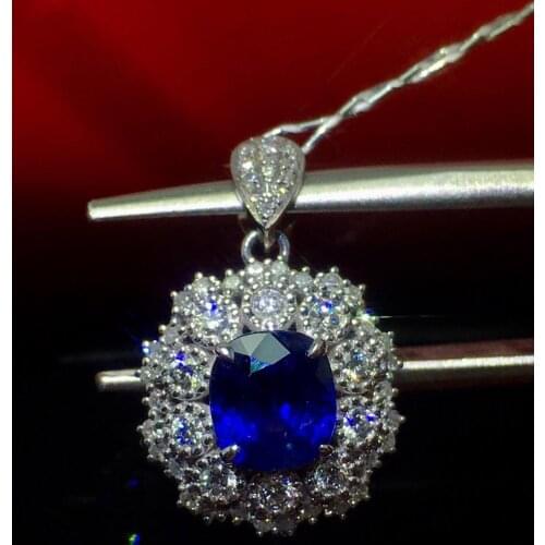 Fine Jewelry Real 18K Gold AU750 100% Natural 1.32ct Royal Blue Sapphire Gemstones Pendants for Women Necklace