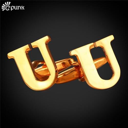 Gold Color Letter Cufflinks Initial U Cufflink For Men French Shirt Wedding Cufflinks Wholesale Free Shipping C2051G
