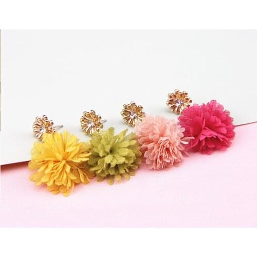 New Ladies S925 Needle Earrings Pink Red Green Yellow Flower Drop Earrings Silk Yarn Korean French Romance Friend Gift Jewelry