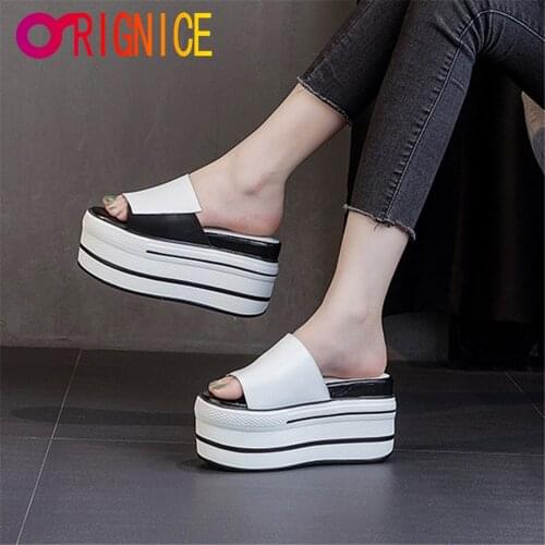 Orignice Summer Outdoor Mixed Color Slippers Women Platform Thick Heel Sexy Trend Slides Outside Sandals Ladies All Match Shoes