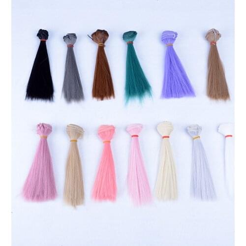 1Pc DIY Doll High-temperature Wire Long Straight Hair Wig 1/3 1/4 1/6 BJD Hair black pink brown khaki white grey color 15x100cm