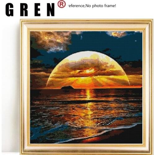 GREN Diamond Painting Sunset Full Square Drill Diamond Embroidery Beads Picture Of Rhinestones Scenery Mosaic Art