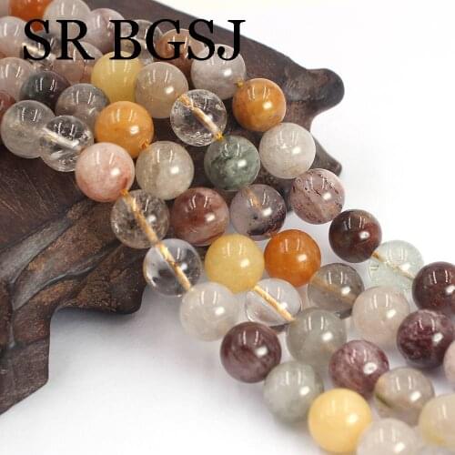 Free Ship BGSJ 4 6 8 10 12mm Natural Gemstone Stone Round DIY Accessories 3A Rutilated Quartz Loose Beaded Beads 15"