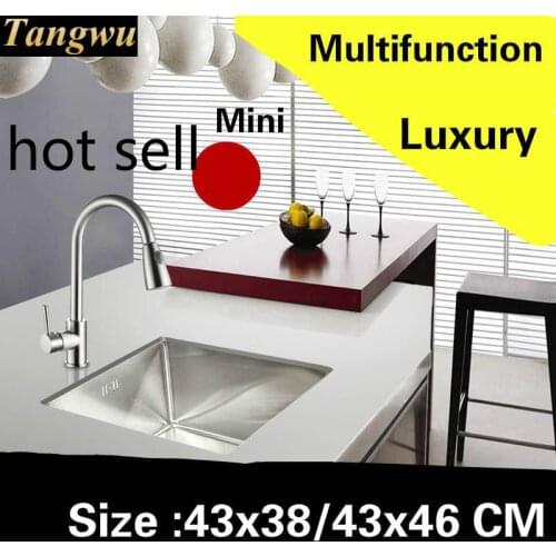 Free shipping Apartment luxury kitchen manual sink single trough stretch faucet 304 stainless steel hot sell small 430x460 MM