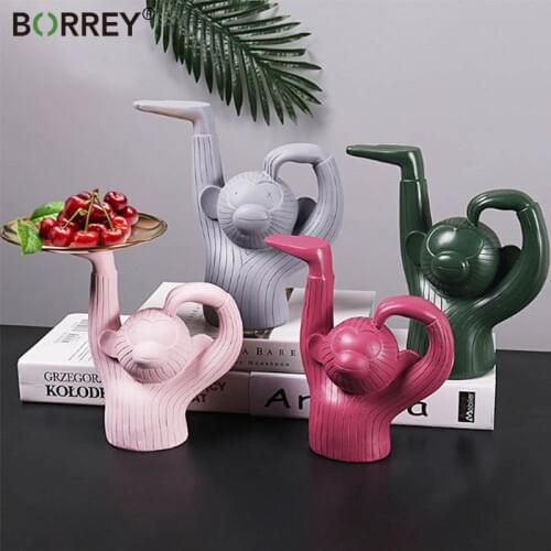 BORREY Storage Tray Monkey Decoration Tray Fruit Dessert Cake Food Serving Metal Plate Makeup Jewelry Display Home Kitchen Decor