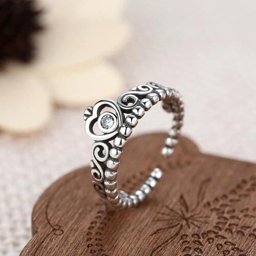 Buipoey Vintage Silver Color Copper Crown Rings Men Women Couple Wedding Opening Adjustable Charm Brands Rings Jewelry Gifts