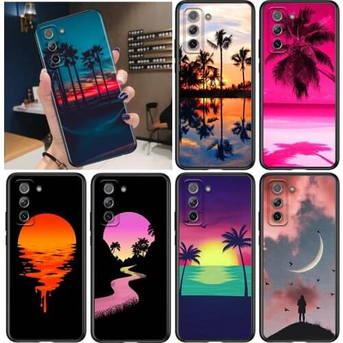 Palm trees Summer beach for Samsung Galaxy S21 Ultra Plus Note 20 10 9 8 S10 S9 S8 S7 S6 Edge Plus Black Phone Case
