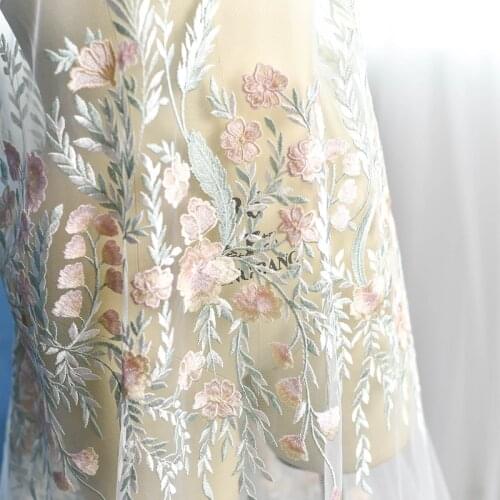 Colorful Three-dimensional Branch Embroidery Lace Fabric Wedding Dress Handmade DIY Fabric