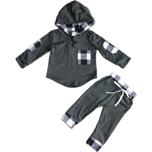 GirlyMax Fall Winter Girls Boys Grey Plaid Set Kids Fashion Outfit