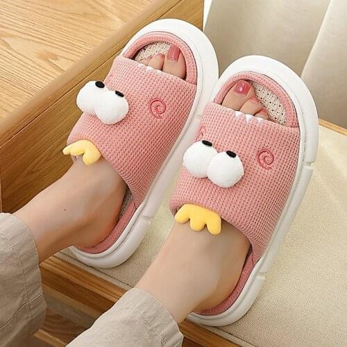 Spring Summer Indoor Slides Women Slippers Floor Flat Shoes Thick Platform Doll Linen Flip Flops Home Slippers Zapatillas