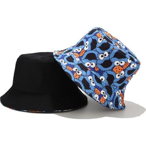 Reversible Cartoon Bucket Hats For Women Men Street Hip Hop Bucket Cap Vintage Printed Fishing Hat