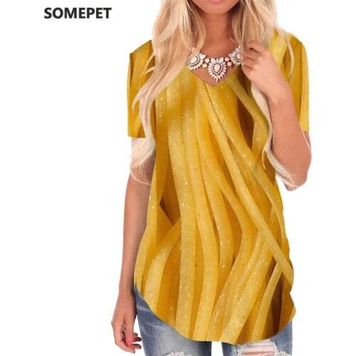 SOMEPET Spaghetti T Shirt Women Line V-neck Tshirt Yellow T-shirts 3d Womens Clothing Punk Rock Casual Tops Style High Quality